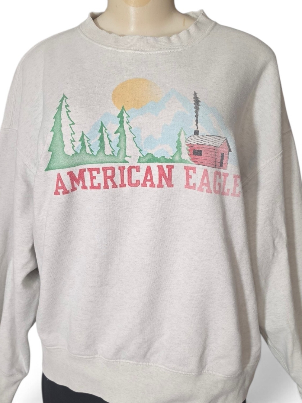American Eagle Mountain Cabin Graphic Sweatshirt Crewneck Oversized Outdoor M